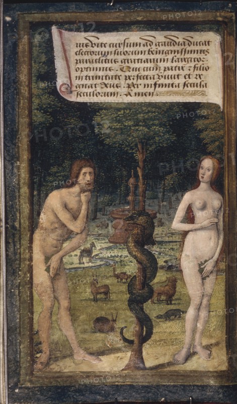 Adam and Eve (from Lettres bâtardes), ca 1490-1510. Artist: Poyet, Jean (active 1483-1497)