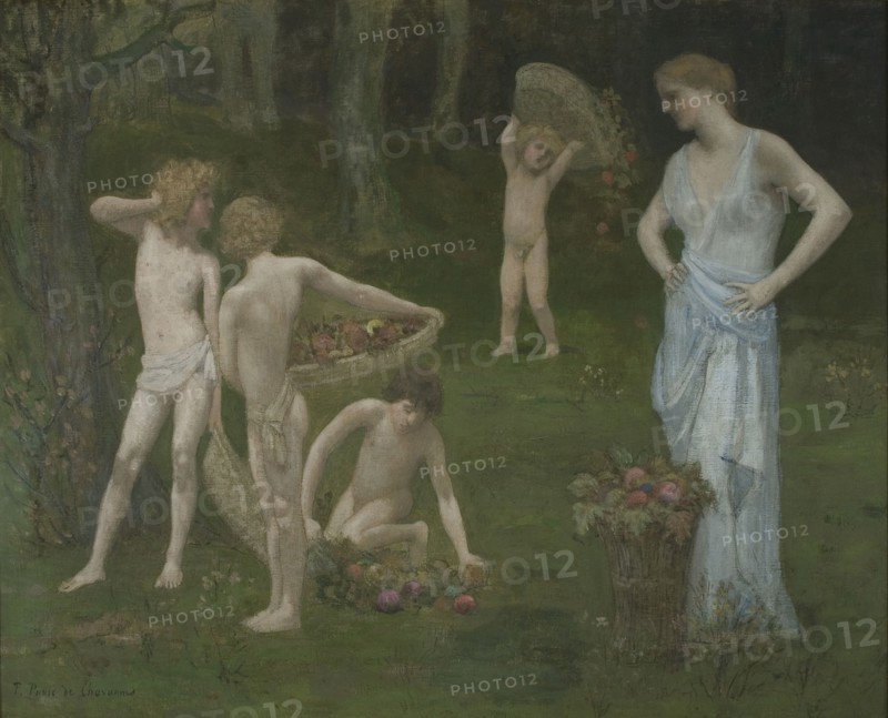 Children in an Orchard, c. 1886-1888. Artist: Puvis de Chavannes, Pierre Cécil (1824-1898)