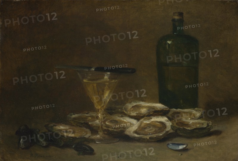 Still Life with Oysters, 1875-1877. Artist: Rousseau, Philippe (1816-1887)