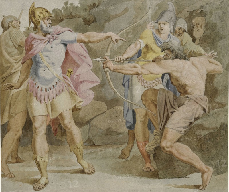 Philoctetes aiming the bow of Hercules at Odysseus, 1790. Artist: Carstens, Asmus Jacob (1754-1798)