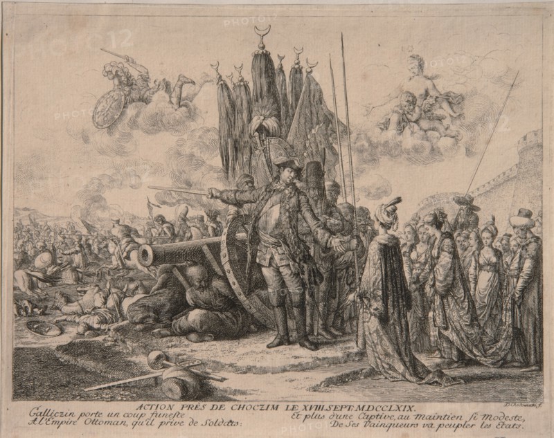 Prince Alexander Mikhaylovich Golitsyn at the Siege of the Khotyn Fortress 1769, 1769. Artist: Chodowiecki, Daniel Nikolaus (1726-1801)