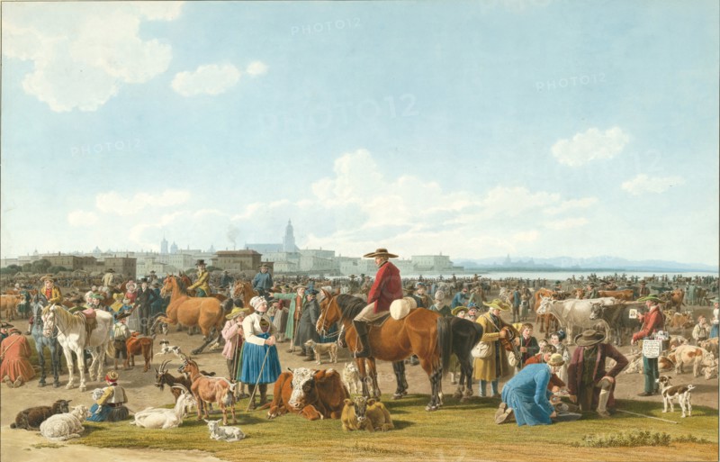 Cattle Market near Genua, 1820. Artist: Kobell, Wilhelm, Ritter von (1766-1853)