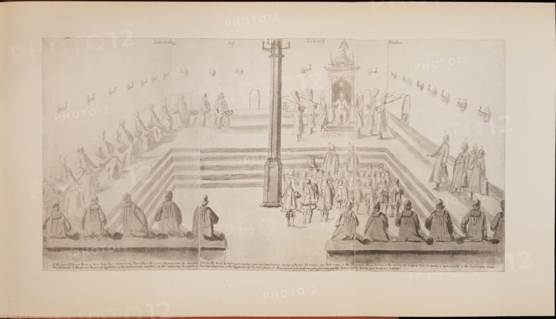 A scene at the royal court of Tsar Alexis Mikhailovich (Illustration from the Meierberg's Album), 1662. Artist: Meierberg, Augustin, von (1612?1688)