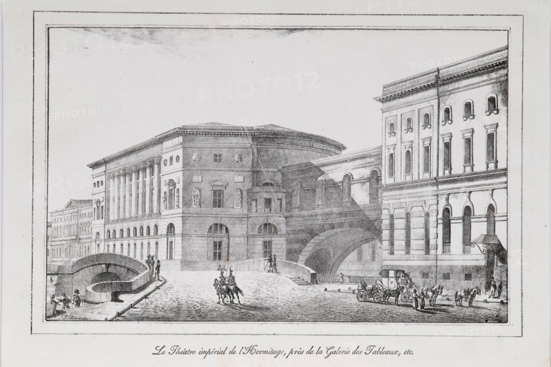 The Hermitage Theatre in Saint Petersburg (Series Views of Saint Petersburg), 1820s. Artist: Pluchart, Alexander (1777-1827)