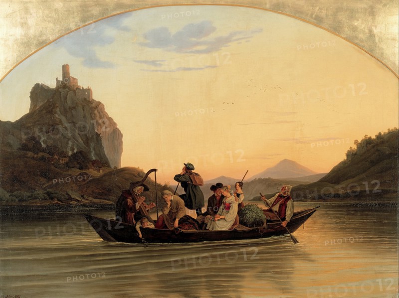 Crossing at Schreckenstein, 1837. Artist: Richter, Adrian Ludwig (1803-1884)