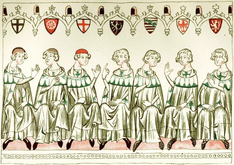 Seven Prince Electors voting for Henry VII, Holy Roman Emperor (Copy of a miniature from the Balduineum), 1341. Artist: Anonymous