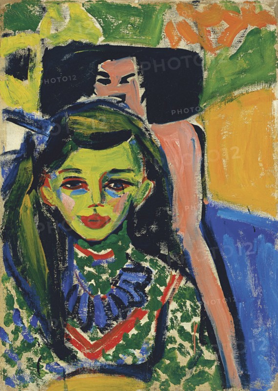 Fränzi in front of Carved Chair, 1910. Artist: Kirchner, Ernst Ludwig (1880-1938)