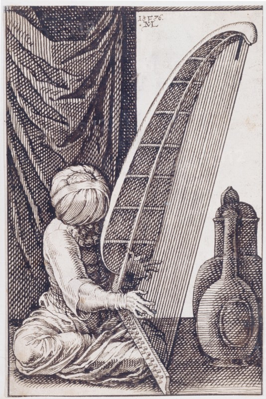 Turk Playing a Harp, 1576. Artist: Lorch, Melchior (1527?1588)
