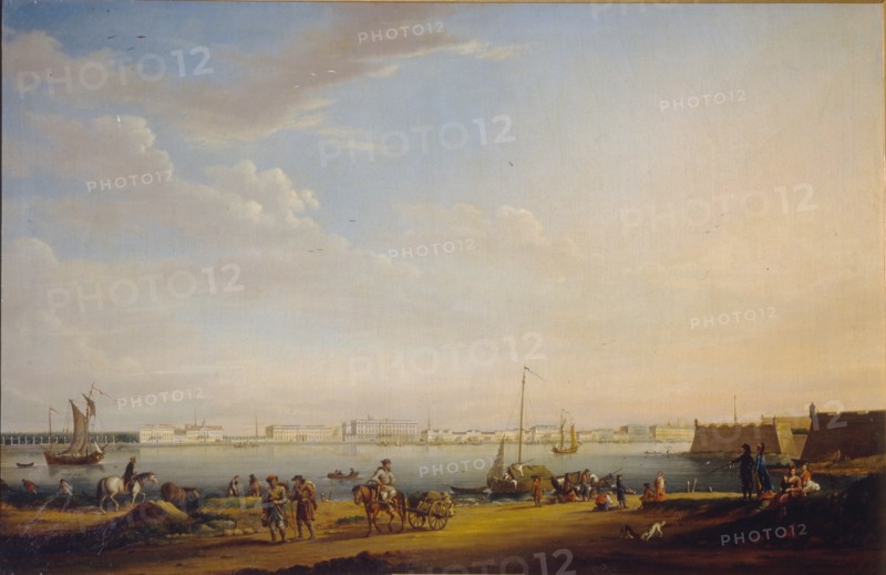 View of the Palace Square and Summer Garden from the Petersburg District, c. 1800. Artist: Mayr, Johann Georg, von (1760-1816)
