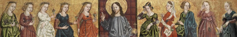 Salvator Mundi flanked by the Wise and Foolish Virgins, c. 1500. Artist: South German master (16th century)