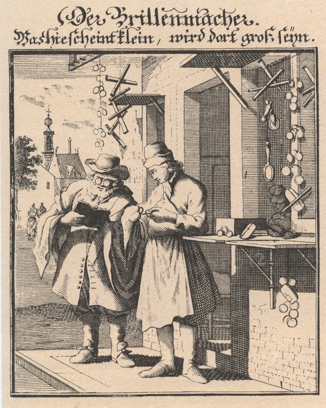 Spectacle Maker (From Abbildung der gemein-nützlichen Haupt-Stände), 1698. Artist: Weigel, Christoph, the Elder (1654-1725)