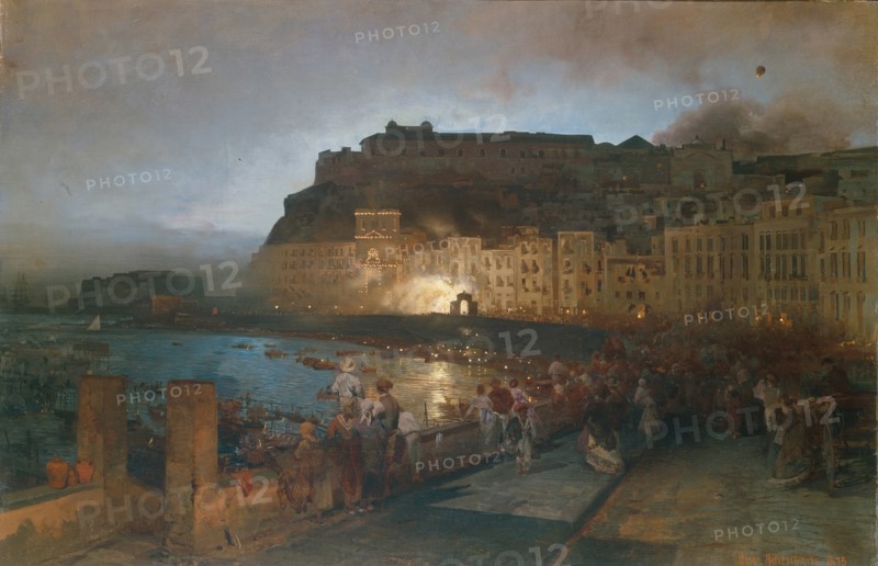 Fireworks in Naples, 1875. Artist: Achenbach, Oswald (1827-1905)