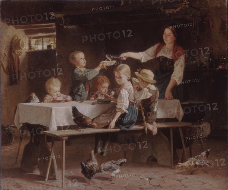 Kids at Lunch, 1857. Artist: Vautier, Marc Louis Benjamin, the Elder (1829-1898)