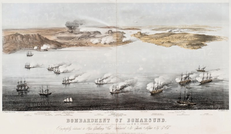 Bombardment of Bomarsund, 1854. Artist: Dolby, Edwin Thomas (active 1849-1865)