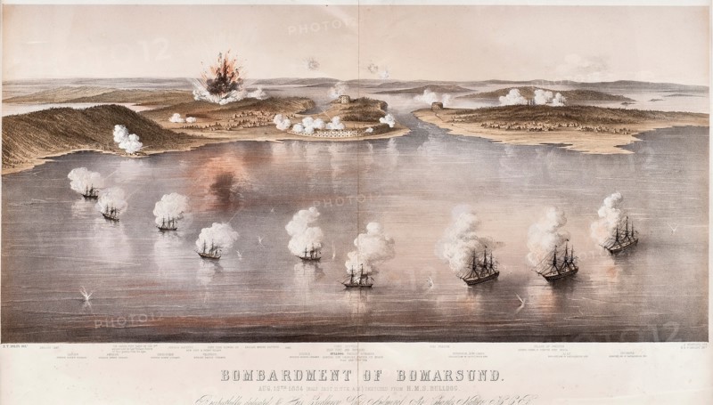 Bombardment of Bomarsund, 1854. Artist: Dolby, Edwin Thomas (active 1849-1865)