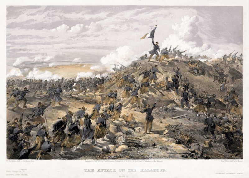 Attack on the Malakoff redoubt on 7 September 1855, 1855. Artist: Simpson, William (1832-1898)