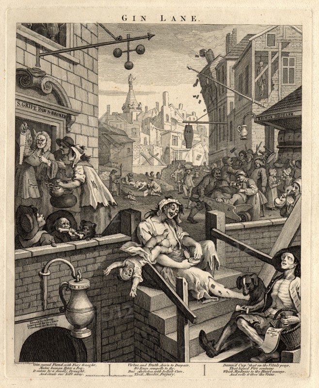 Gin Lane (Beer Street and Gin Lane 2), 1751. Artist: Hogarth, William (1697-1764)