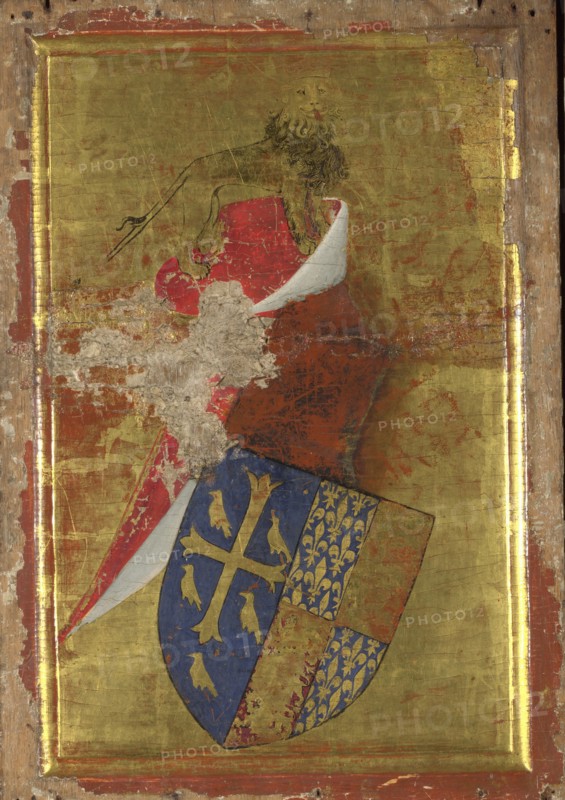 The coat of arms of Richard II of England (The outside panel of the Wilton Diptych), Between 1395 and 1399. Artist: Wilton Master (active 1395 - 1399)