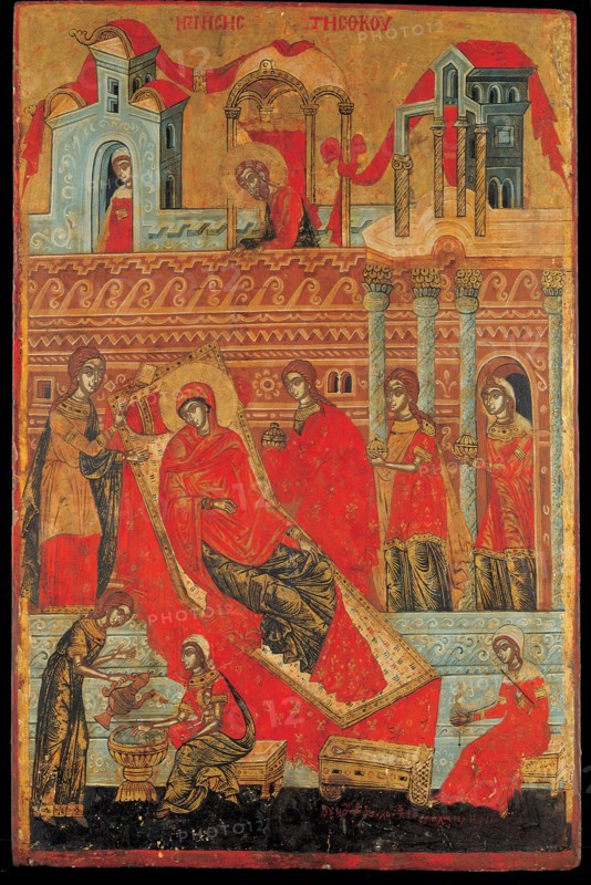 The Birth of the Virgin, 17th century. Artist: Adrianoupolitis, Konstantinos (active 17th century)