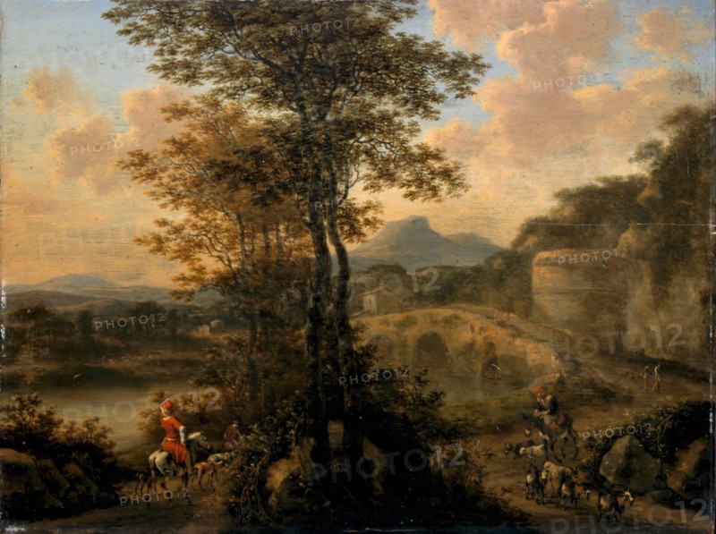Italian River Landscape with Stone Bridge, 1650. Artist: Heusch, Willem de (ca. 1625-1692)