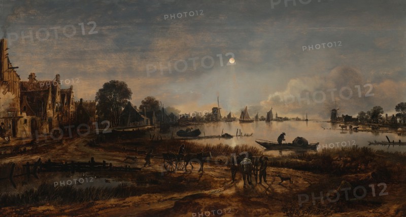 River view by moonlight, c. 1645. Artist: Neer, Aert, van der (1603-1677)