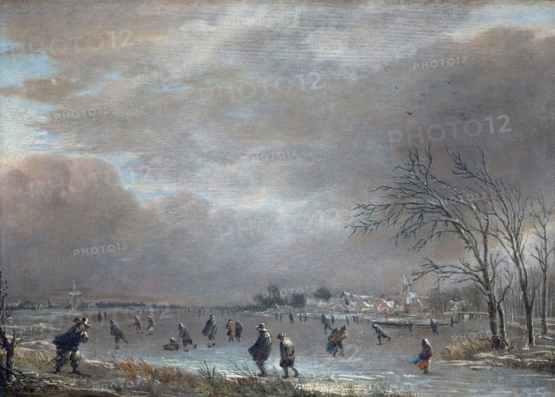 Winter Landscape with Skaters on a Frozen River. Artist: Neer, Aert, van der (1603-1677)