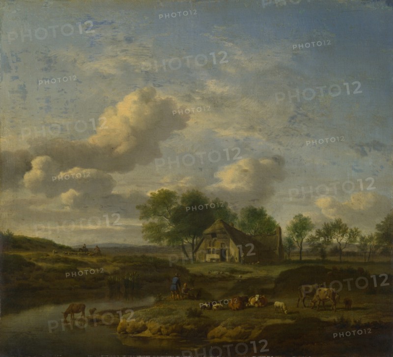 Landscape with a Farm by a Stream, 1661. Artist: Velde, Adriaen, van de (1636-1672)