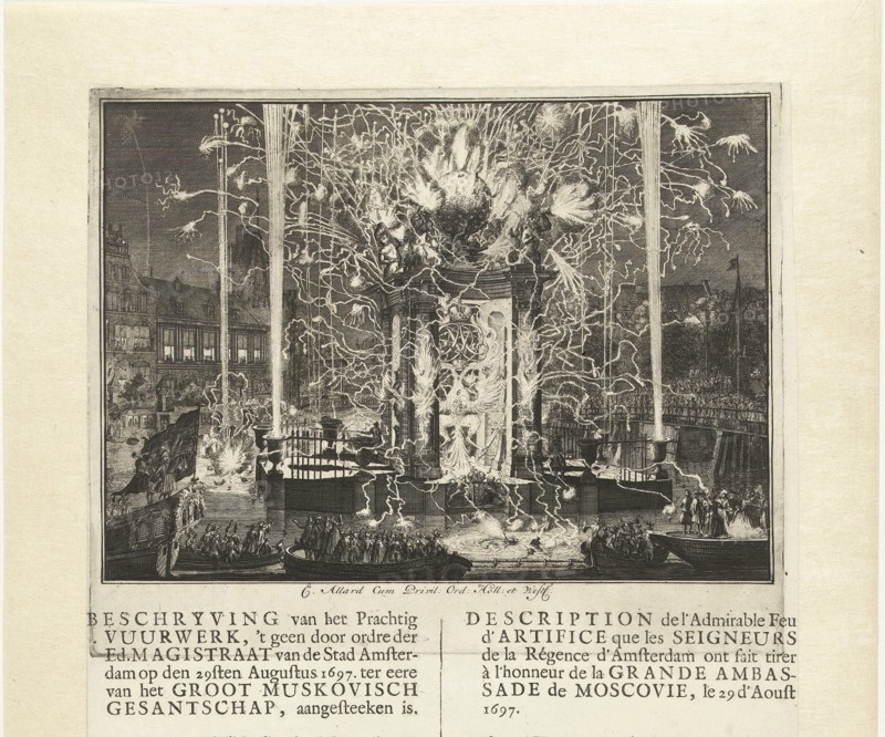 Fireworks celebrating the arrival of the embassy of Muscovy in Amsterdam 1697, 1697. Artist: Allard, Carel (1648-1709)
