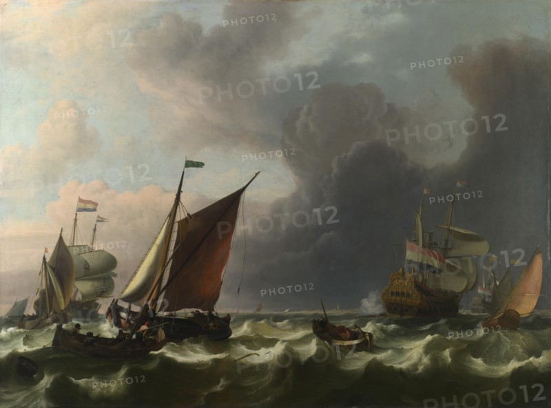 Dutch Men-of-war and Small Vessels in a Fresh Breeze off Enkhuizen, 1683. Artist: Bakhuizen, Ludolf (1630-1708)