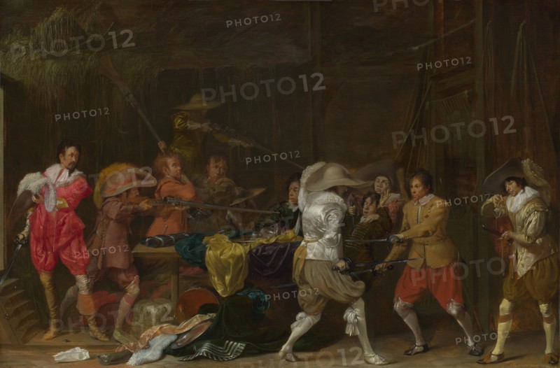 Soldiers fighting over Booty in a Barn, c.1623. Artist: Duyster, Willem Cornelisz (1599-1635)
