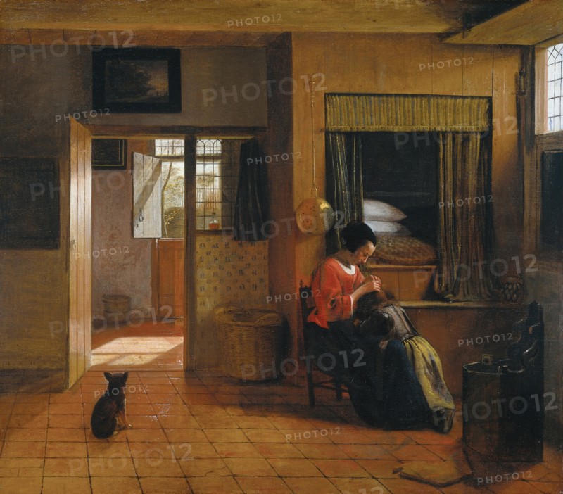 Interior with a Mother delousing her Child's Hair (A Mother's Duty), 1659-1660. Artist: Hooch, Pieter, de (1629-1684)