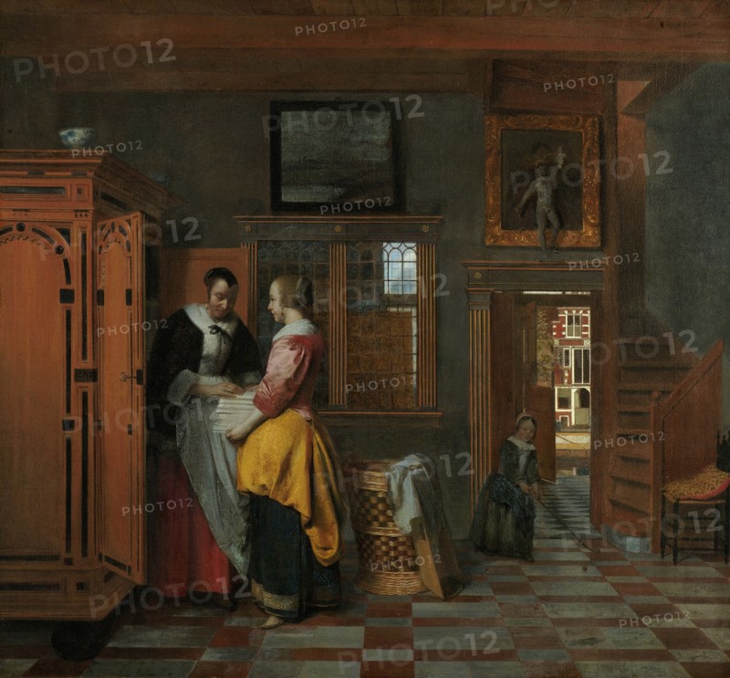 Interior with Women beside a Linen Chest, 1663. Artist: Hooch, Pieter, de (1629-1684)