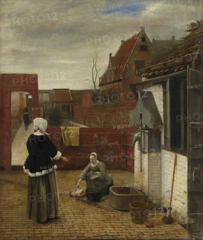 A Woman and her Maid in a Courtyard, ca 1661. Artist: Hooch, Pieter, de (1629-1684)