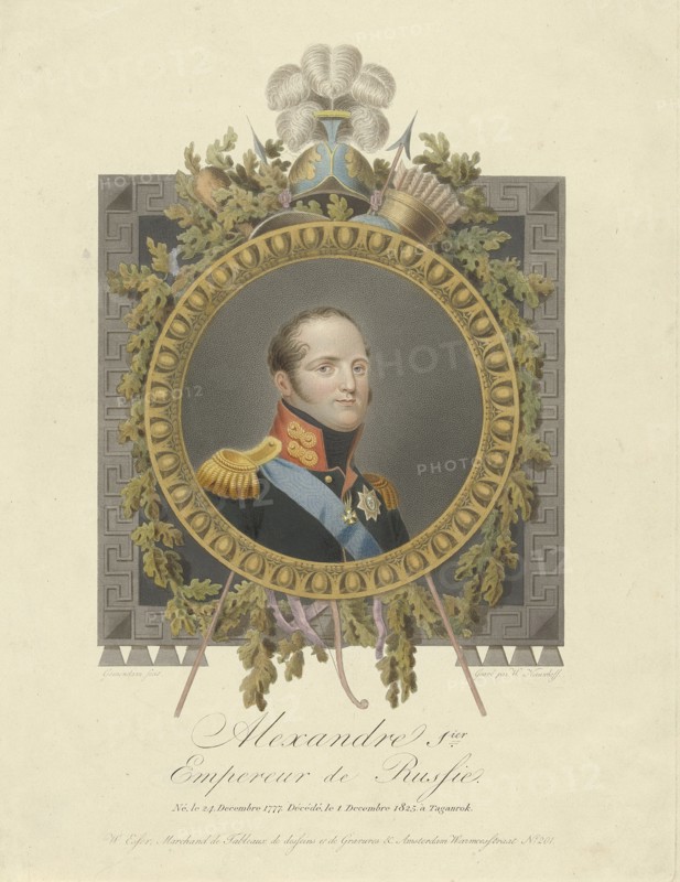 Portrait of Emperor Alexander I (1777-1825), 1825. Artist: Nieuwhoff, Walraad (1790-1837)