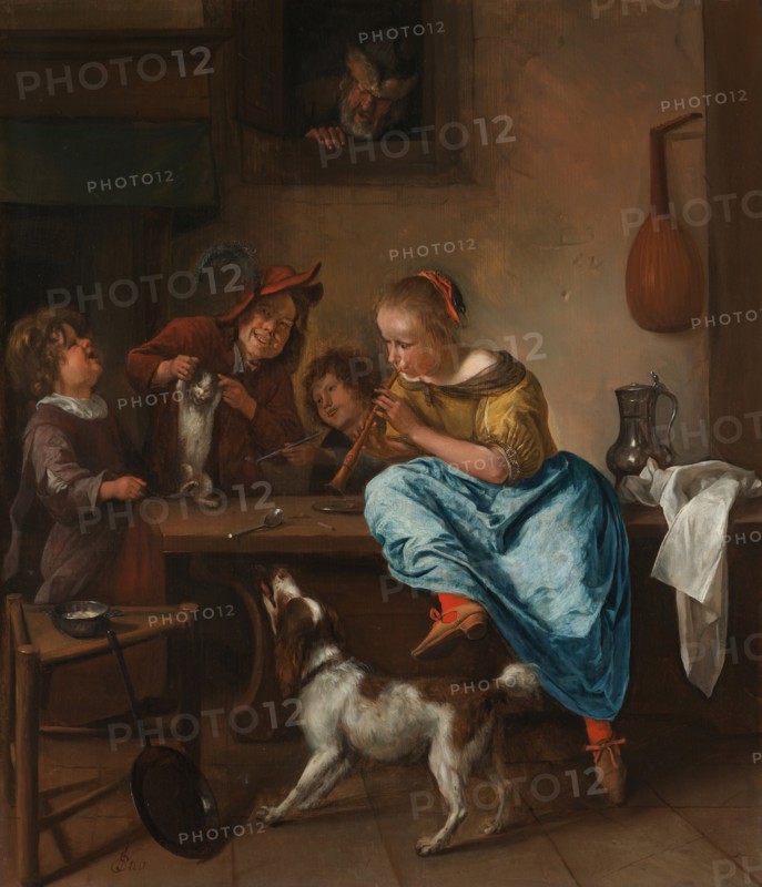 Children teaching a Cat to dance (The Dancing Lesson), Between 1660 and 1670. Artist: Steen, Jan Havicksz (1626-1679)
