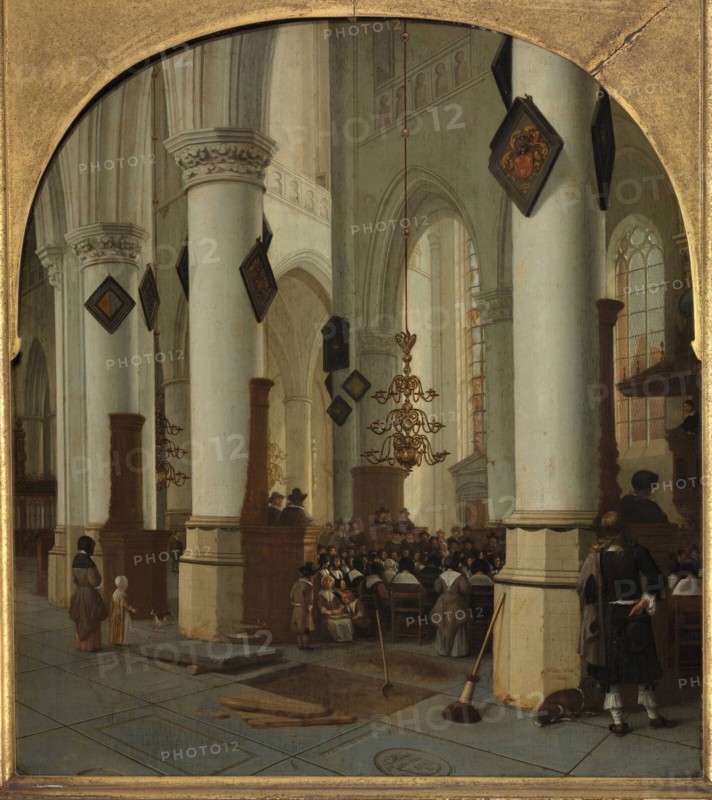View inside the Saint Bavo church in Haarlem during mass, 1666. Artist: Vliet, Hendrick Cornelisz. van (1611-1675)