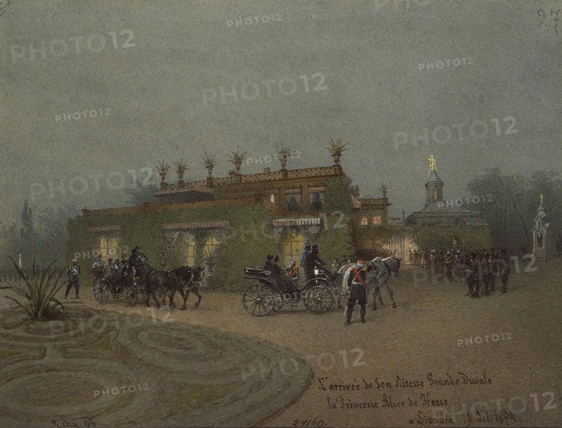Arrival of Alice, Princess of Hesse, to Livadia on 10 October 1894, 1895. Artist: Zichy, Mihály (1827-1906)