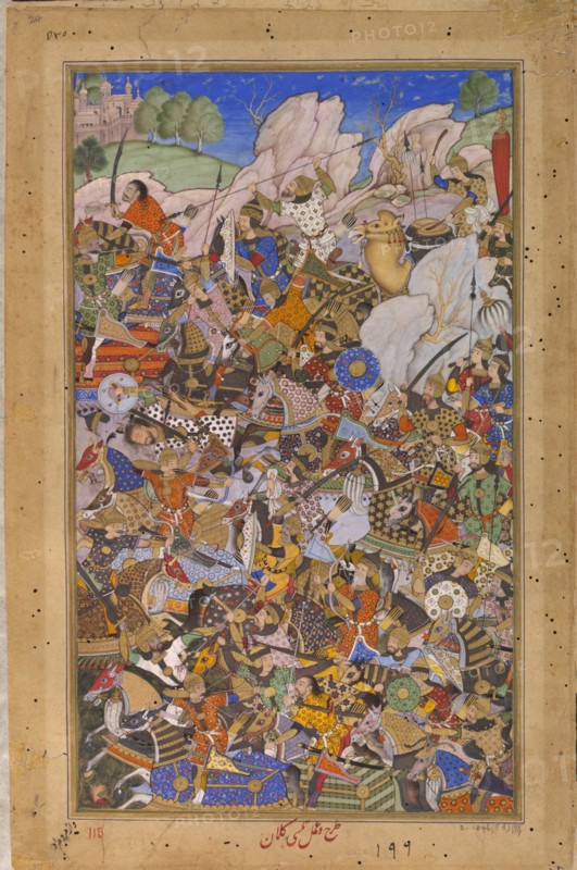 The Battle Preceding the Capture of the Fort at Bundi, Rajasthan, in 1577, 1592-1594. Artist: Tulsi Kalan (c. 1560-1600)