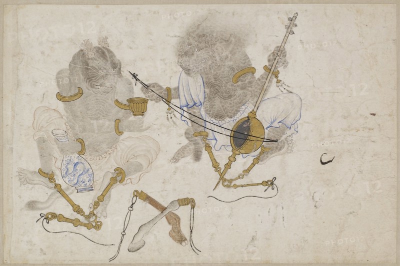 Two demons, fettered, 15th century. Artist: Iranian master