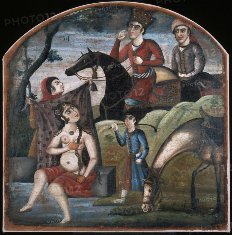 Khusraw Discovers Shirin Bathing. (From Pictorial Cycle of Eight Poetic Subjects), Mid of the 18th cen.. Artist: Iranian master