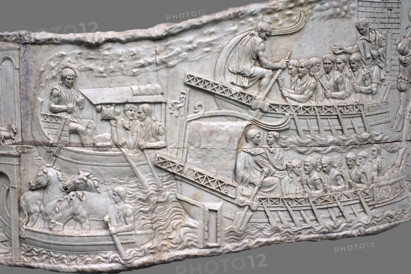 The Roman galleys. Relief detail of Trajan's Column, 1st-2nd century. Artist: Classical Antiquities