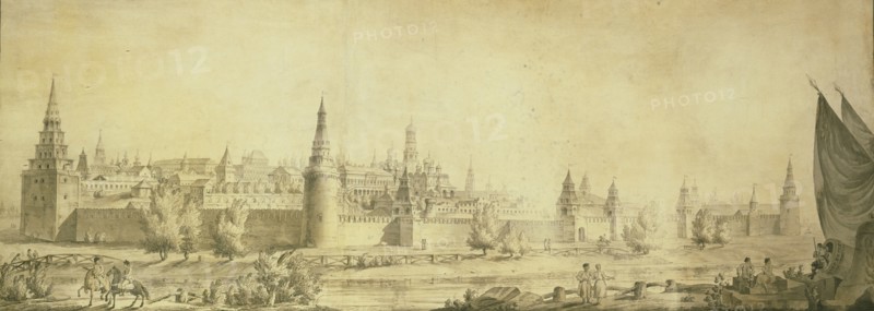 Panoramic view of Moscow Kremlin by the End of the 18th century, End 1790s. Artist: Quarenghi, Giacomo Antonio Domenico (1744-1817)