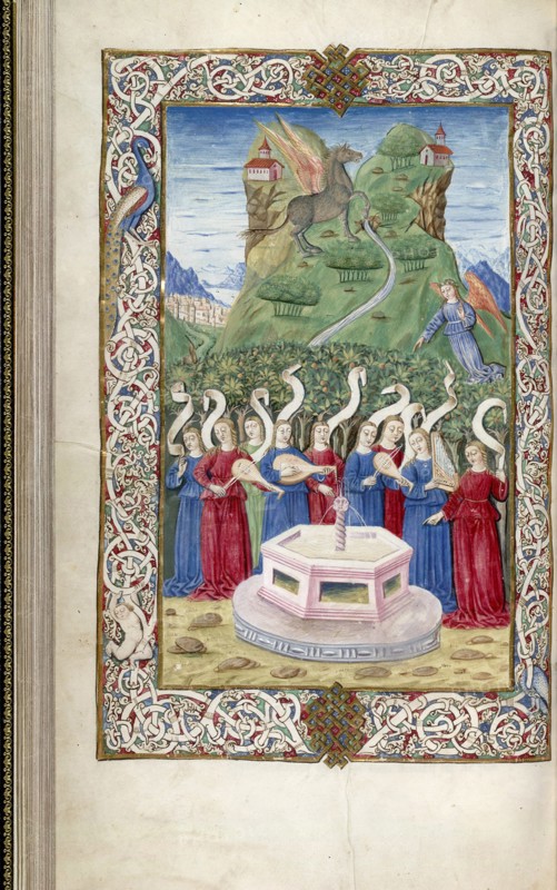 The nine Muses with Pegasus and Mount Helicon (From Argumentum by Guarinus Veronensis), 1485-1499. Artist: Anonymous