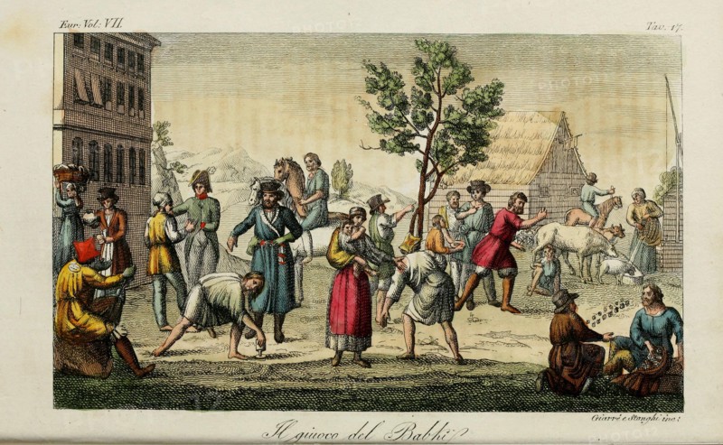 Knucklebones. Illustration from Il costume antico e moderno o storia del governo? by Giulio Ferrario, 1831. Artist: Giarrè, Luigi (1772-1844)