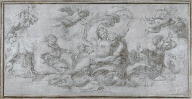 A Woman borne off by a Sea God (Cartoon for a fresco in the Gallery of the Palazzo Farnese, Rome), c. 1599. Artist: Carracci, Agostino (1557-1602)