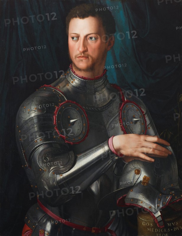 Portrait of Grand Duke of Tuscany Cosimo I de' Medici (1519-1574) in armour, ca 1545. Artist: Bronzino, Agnolo (1503-1572)
