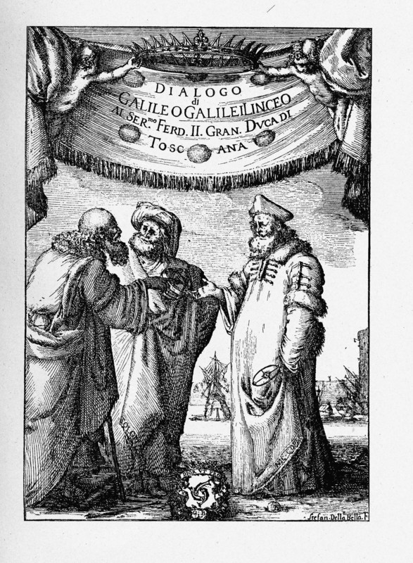 Frontispiece of the Dialogue Concerning the Two Chief World Systems by Galileo Galilei, 1632. Artist: Della Bella, Stefano (1610-1664)