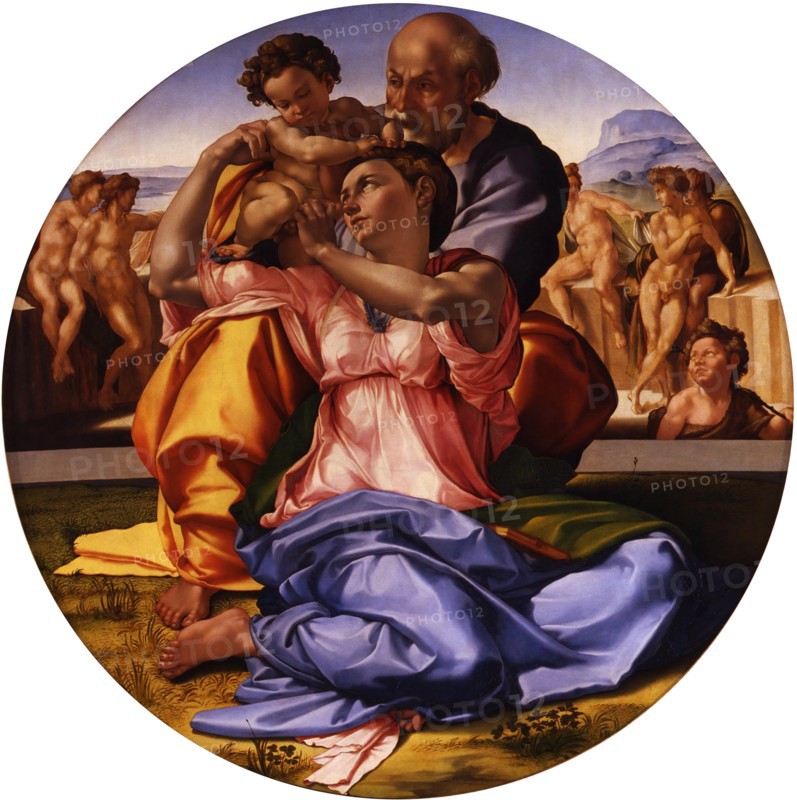 The Holy Family (The Doni Tondo). Artist: Buonarroti, Michelangelo (1475-1564)