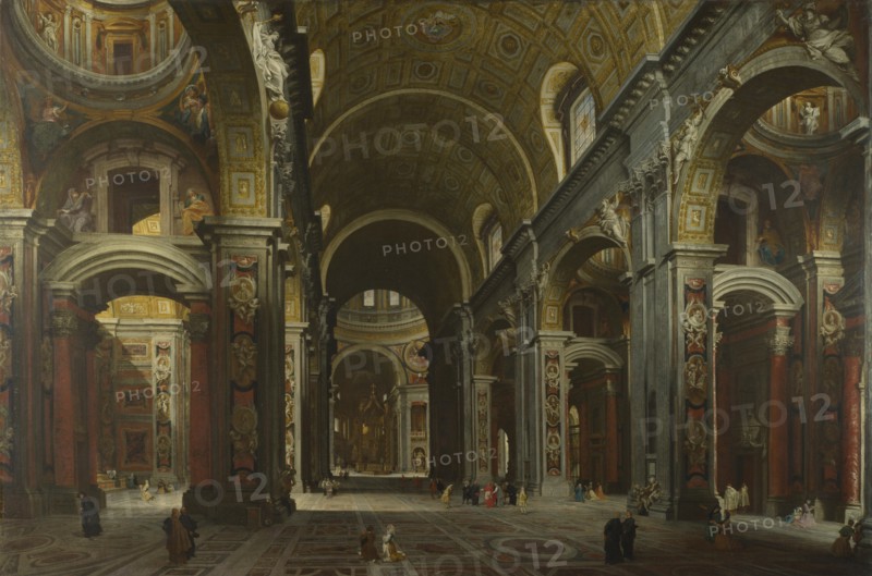 Interior of the Basilica of Saint Peter in Rome, before 1742. Artist: Panini, Giovanni Paolo (1691-1765)