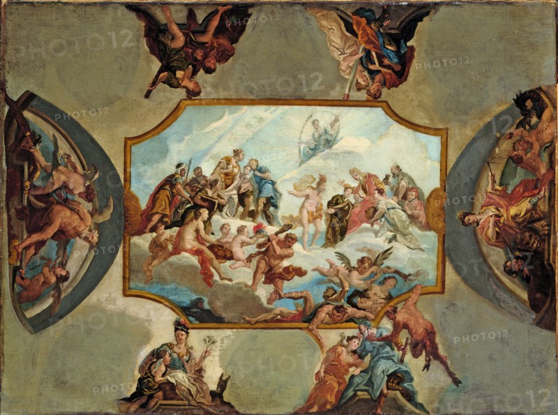 Reverence to Johann Wilhelm, Elector Palatine. Design for a Ceiling Painting for Bensberg Castle, 1709. Artist: Bellucci, Antonio (1654-1726)